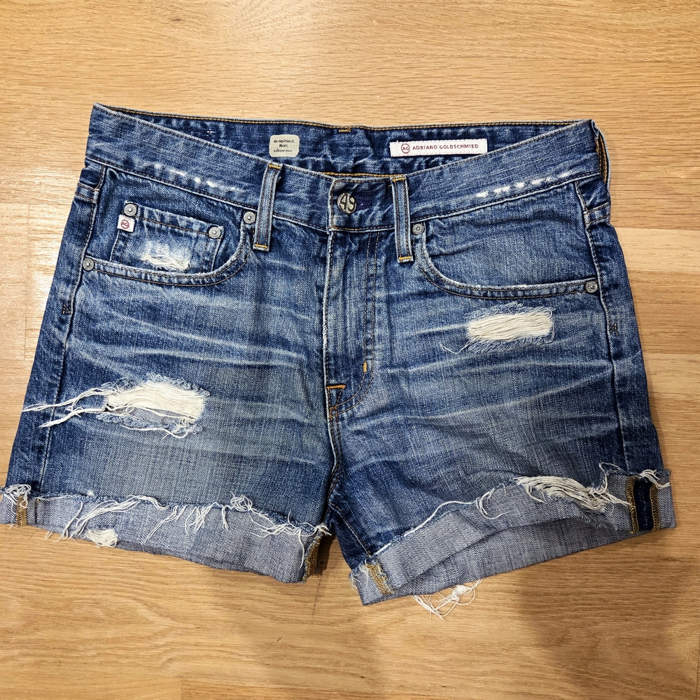 AG Adriano Goldschmied Boyfriend Short Blue Distressed Jean Shorts 27R